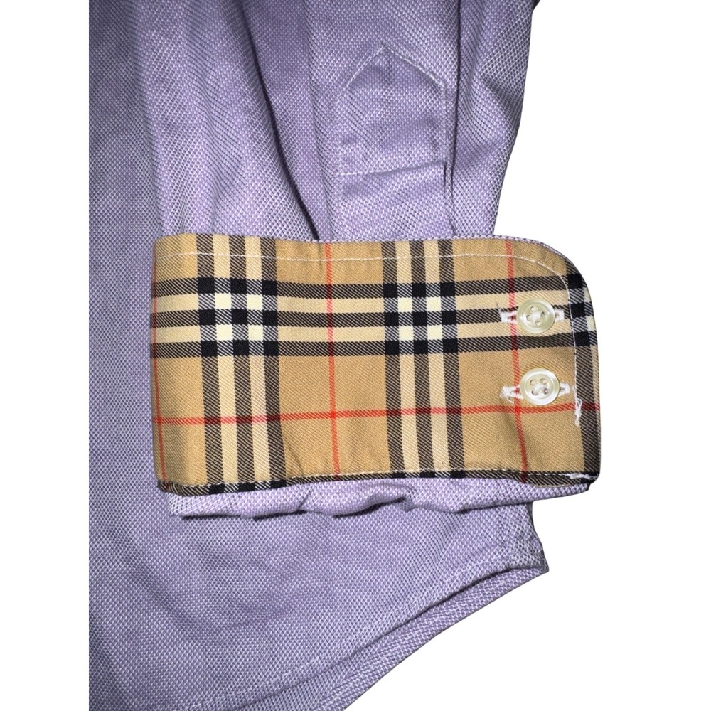 Burberry London Mens Lavender Oxford Shirt Nova Check Flip Cuff Size 17 L USA - Picture 5 of 8